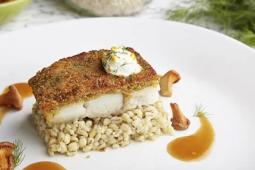 Pieczony halibut z chrupiącą zapiekanką